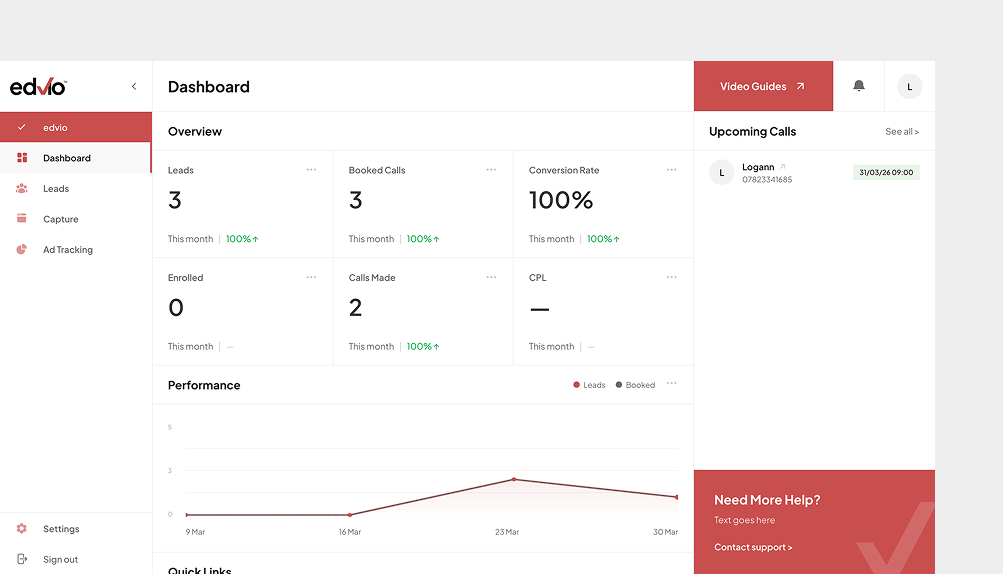 Edvio dashboard